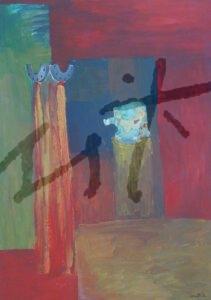 1984 primeros rodamientos 1 acrílico y collage sobre papel, 91,5 x 64 cm