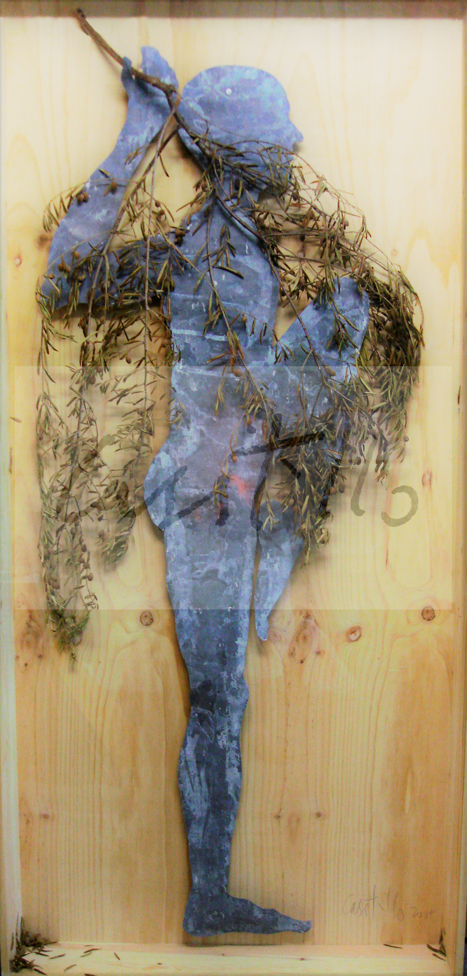 nº 146 2005 Adiós Mediterraneo I, madera-plomo-olivo natural y metacrilato 209 x 105 cm