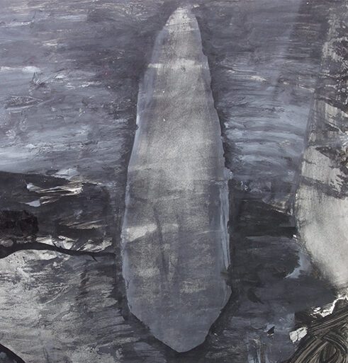 1985 3Menhires, látex con pigmento, 43,5 x 49 cm