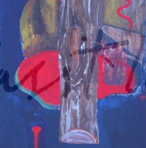 1985 tronco sobre fondo azul, Sin título, acrílico sobre papel, 99 x 70 cm copia 1