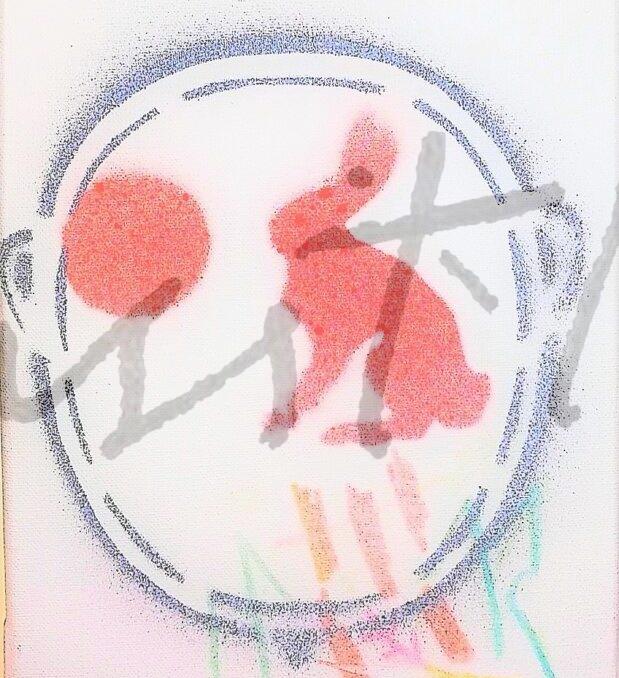 2016 1 El Presagio de Lupus Timidus 1 acrílico y espray sobre tela, 18 x 13 cm