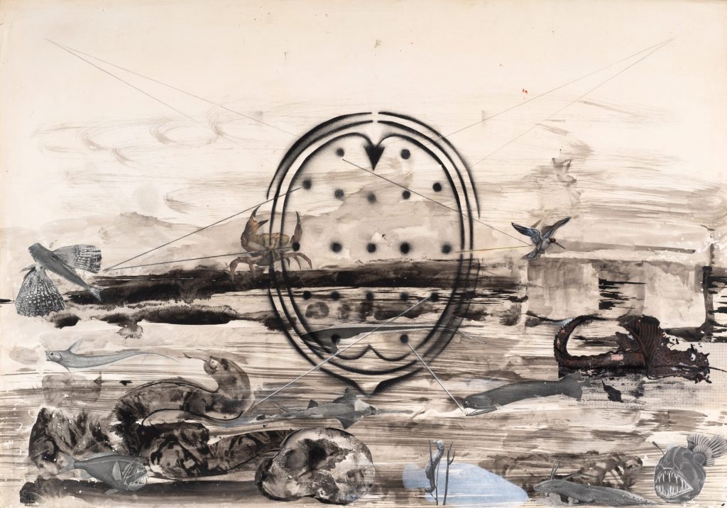 Primera Inundacion acrilico tinta china y collage sobre papel 70x100cm