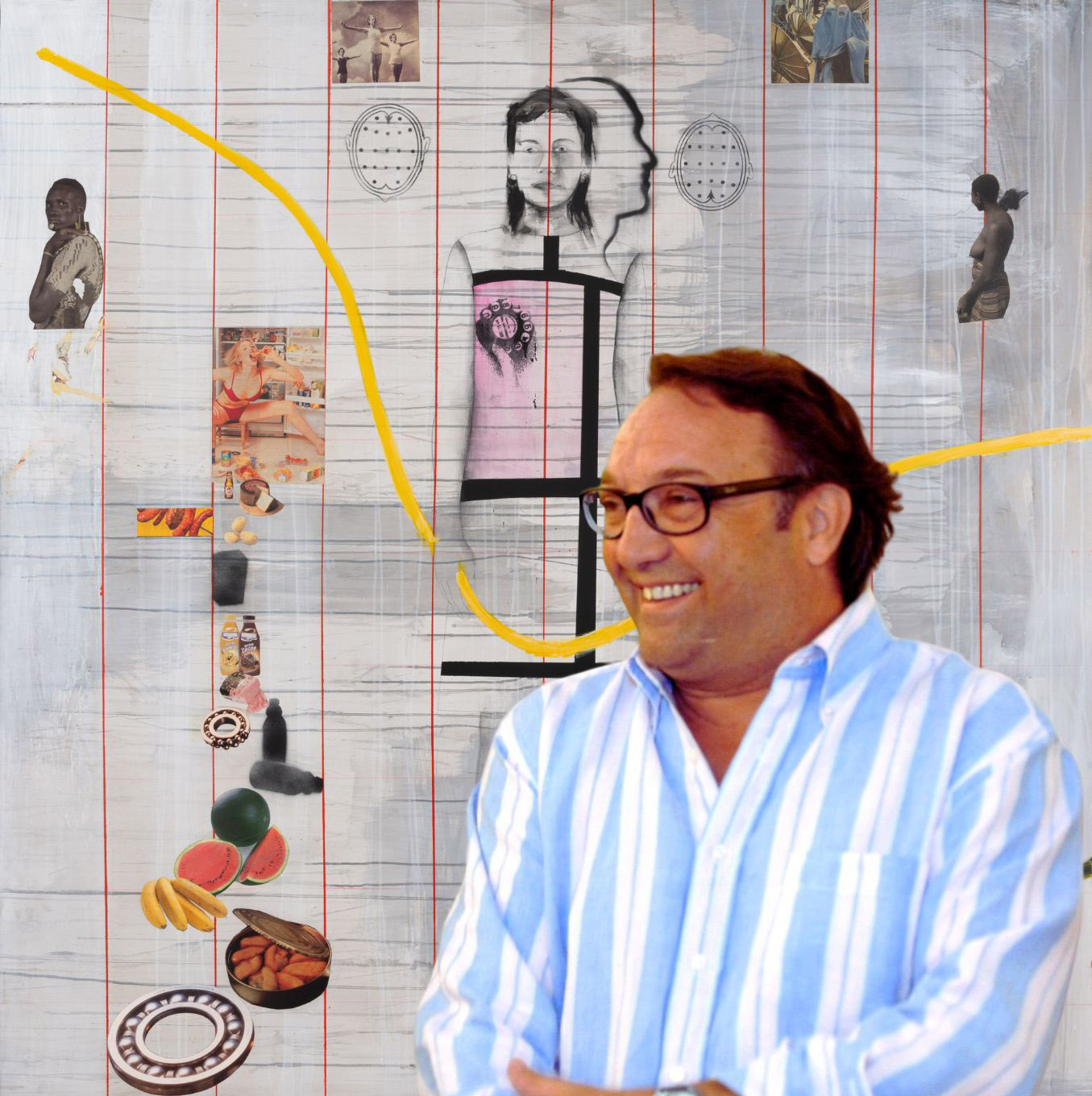 Ricardo Casstillo, 2006 ante su obra "Mujeres" en la exposición "El Limbo de la Cosas II" en Casa e la Provincia, Diputación de Sevilla